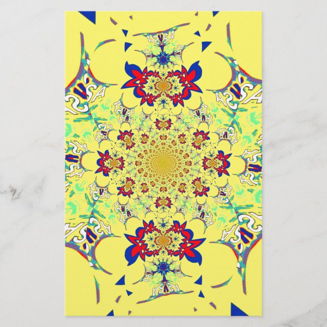Colourful Bright Floral Damask Design Art Print Stationery (Front)
