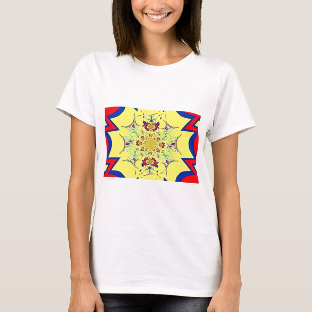 Colourful Bright Floral Damask Design Art Print T-Shirt (Front)
