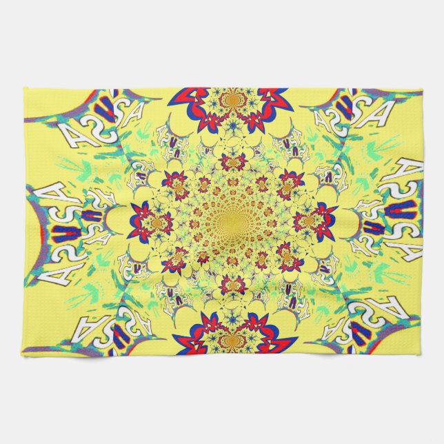 Colourful Bright Floral Damask Design Art Print Tea Towel (Horizontal)
