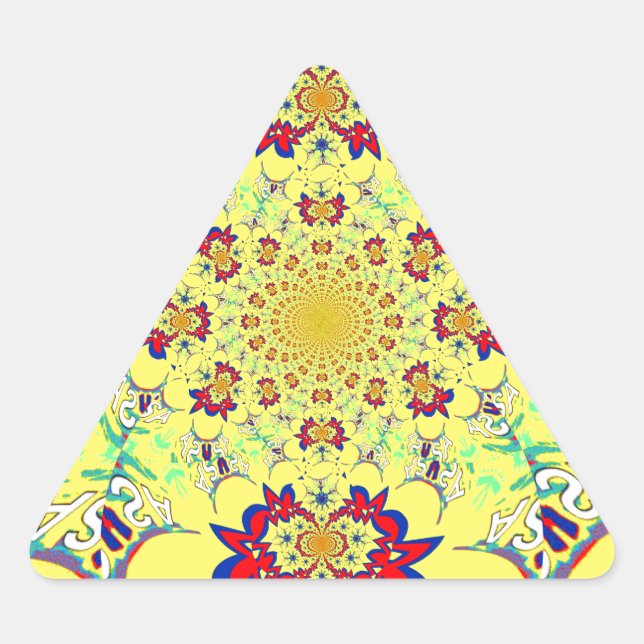 Colourful Bright Floral Damask Design Art Print Triangle Sticker (Front)
