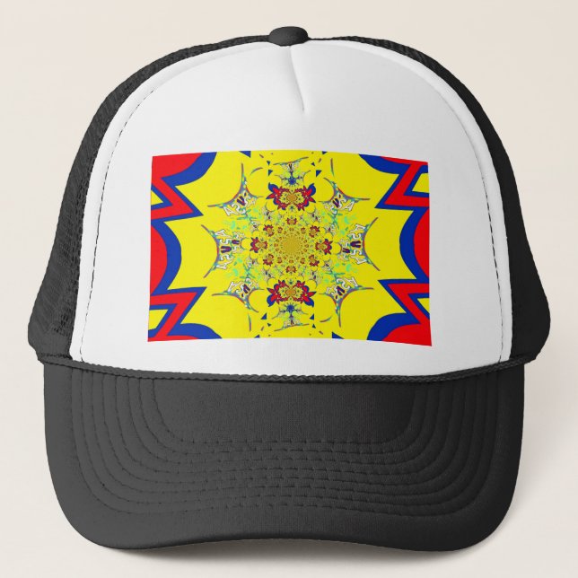 Colourful Bright Floral Damask Design Art Print Trucker Hat (Front)