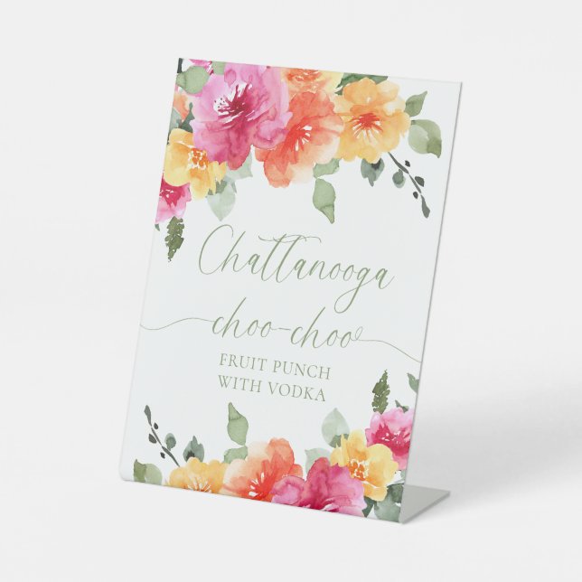 Colourful bright floral fruit punch pedestal sign (Front)