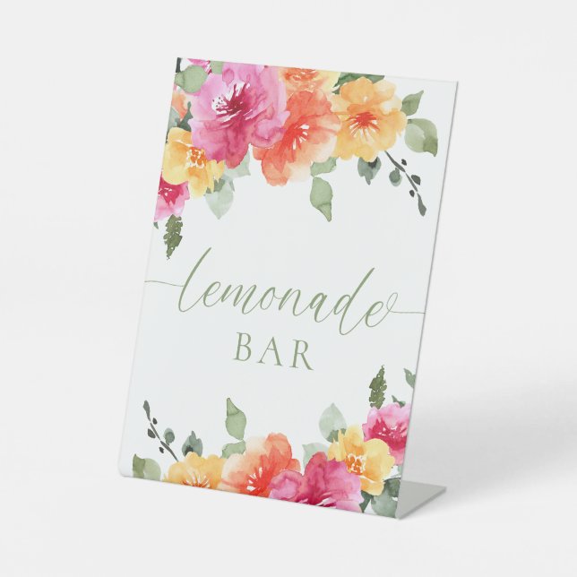 Colourful bright floral lemonade bar  pedestal sign (Front)