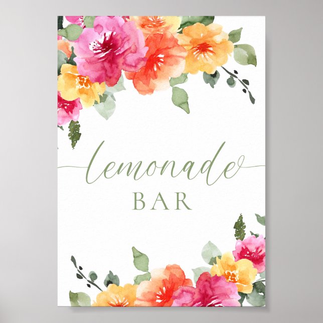 Colourful bright floral lemonade bar  poster (Front)