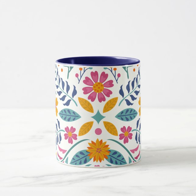 Colourful Bright Floral Modern Botanical Flowers Mug (Center)