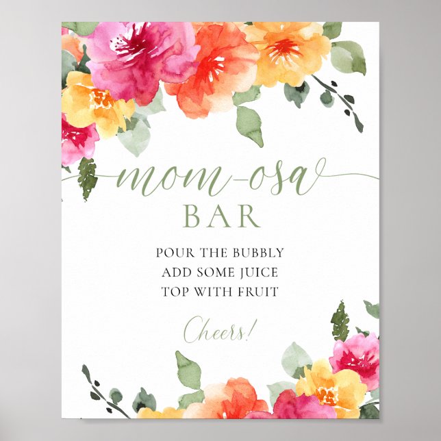 Colourful bright floral MOMOSA bar sign (Front)