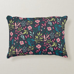 Colourful bright floral print with flowers and lea decorative cushion