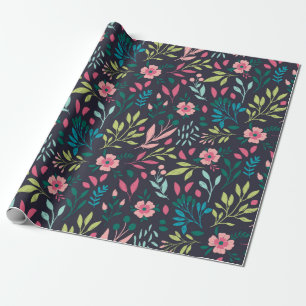 Colourful bright floral print with flowers and lea wrapping paper