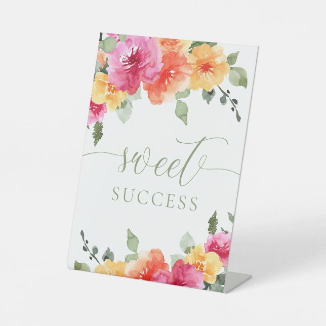 Colourful bright floral sweet success pedestal sign (Front)
