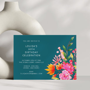 Colourful Bright Floral Watercolor Birthday Party Invitation