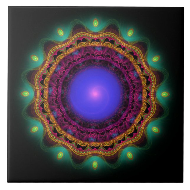 Colourful bright fractal ornament tile (Front)