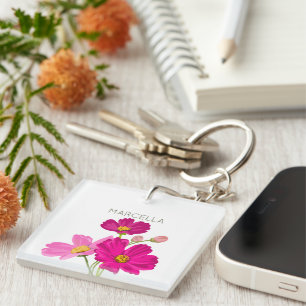 Colourful Bright Garden Cosmos Flowers Custom  Key Ring