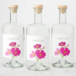 Colourful Bright Garden Cosmos Flowers Custom  Liquor Bottle Label