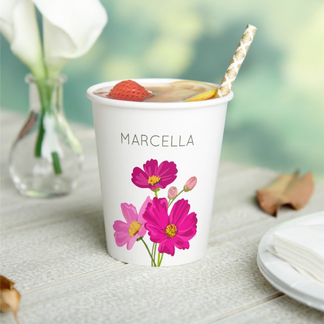 Colourful Bright Garden Cosmos Flowers Custom  Paper Cups (Insitu)