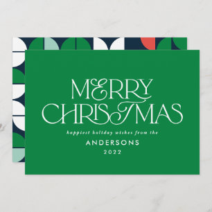 Colourful bright green Christmas geometric script Holiday Card