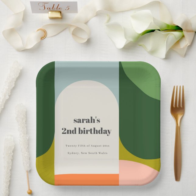 Colourful Bright Groovy Retro Arch Any Age Birthda Paper Plate (Wedding)