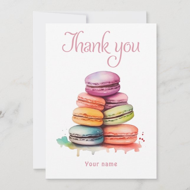 Colourful bright macaroon watercolor bridal shower thank you card (Front)
