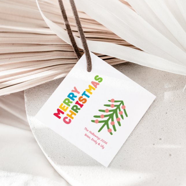 Colourful & Bright Merry Christmas Square Gift Tag (Creator Uploaded)