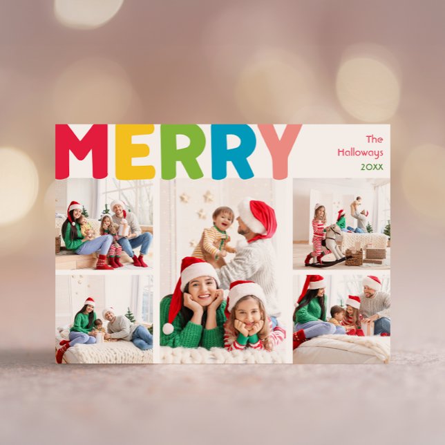 Colourful & Bright Merry Year In Review Five Photo Holiday Card (Creator Uploaded)