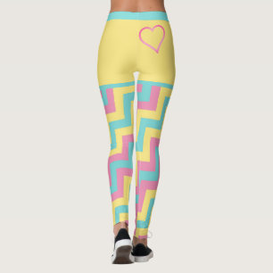 Colourful Bright Modern Geometric Chevron w/ Heart Leggings