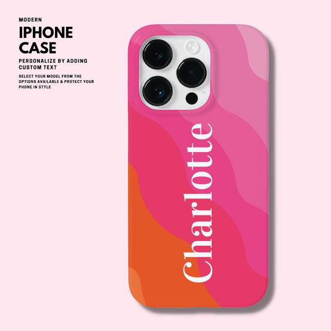 Colourful Bright Modern Monogram Pink Orange Retro Case-Mate iPhone Case (Creator Uploaded)