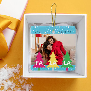 Colourful Bright Neon Fa La La Christmas Photo Ceramic Ornament