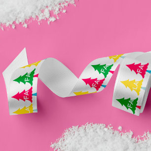 Colourful Bright Neon Fa La La Christmas Tree Satin Ribbon