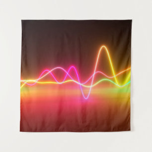 Colourful bright neon glowing graphic equalizer. M Tapestry