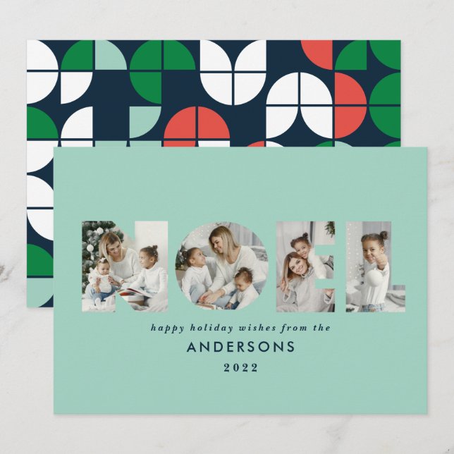 Colourful bright Noel Christmas geometric 4 photo  Holiday Card (Front/Back)