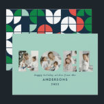 Colourful bright Noel Christmas geometric 4 photo  Holiday Card<br><div class="desc">Colourful bright fun Noel Christmas geometric typography 4 photo holiday design. Red,  green,  navy blue and aqua colorway.</div>