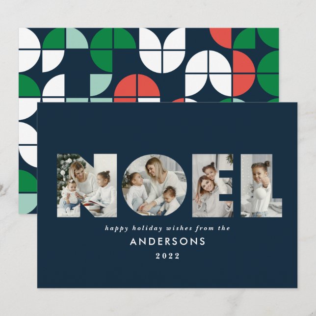 Colourful bright Noel Christmas geometric 4 photo  Holiday Card (Front/Back)