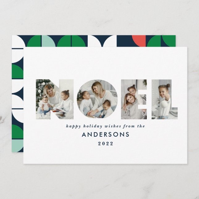 Colourful bright Noel Christmas geometric 4 photo  Holiday Card (Front/Back)