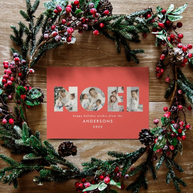 Colourful bright Noel Christmas geometric 4 photo Holiday Card (Creator Uploaded)
