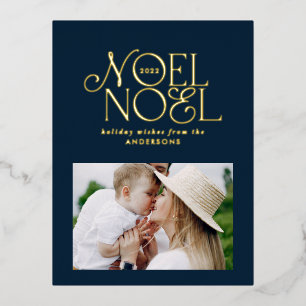 Colourful bright Noel Christmas geometric photo  F Foil Holiday Postcard