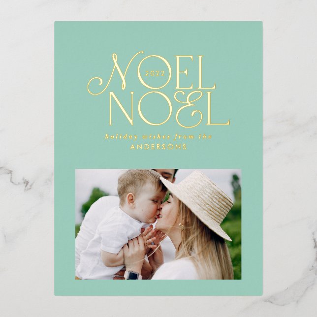 Colourful bright Noel Christmas geometric photo  F Foil Holiday Postcard (Front)