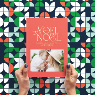 Colourful bright Noel Christmas geometric photo  Foil Holiday Postcard