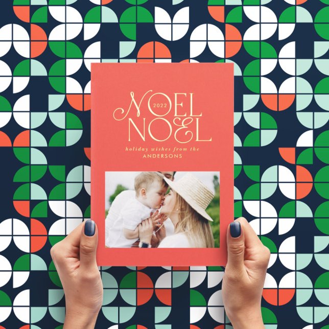 Colourful bright Noel Christmas geometric photo  Foil Holiday Postcard (Creator Uploaded)