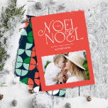 Colourful bright Noel Christmas geometric photo Ho Holiday Card<br><div class="desc">Colourful bright fun Noel Christmas geometric typography script photo holiday design. Red,  green,  navy blue and pink colorway.</div>
