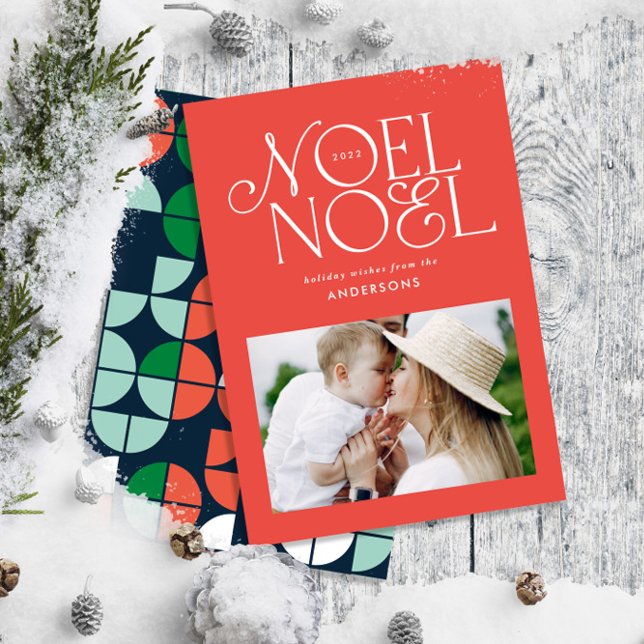 Colourful bright Noel Christmas geometric photo Ho Holiday Card (Creator Uploaded)