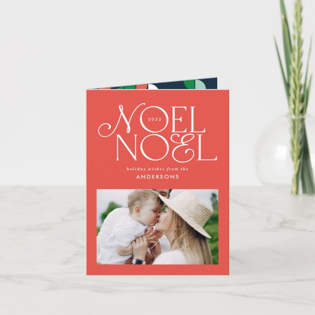 Colourful bright Noel Christmas geometric photo Holiday Card (Front)