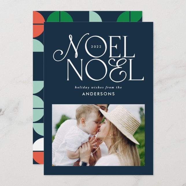 Colourful bright Noel Christmas geometric photo Holiday Card (Front/Back)