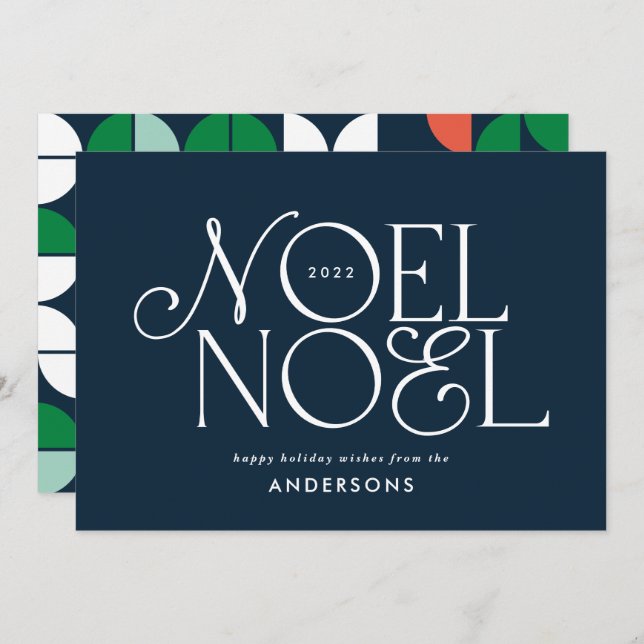 Colourful bright Noel Christmas geometric script H Holiday Card (Front/Back)