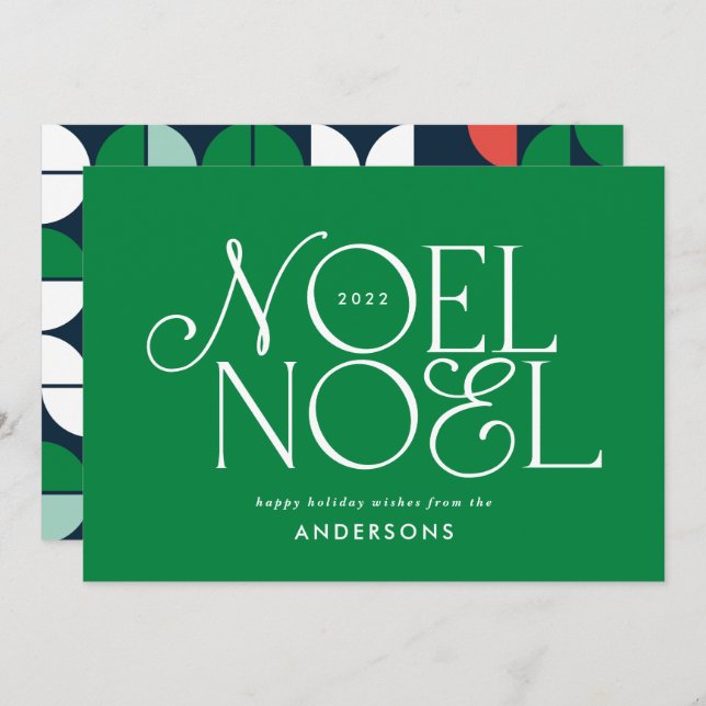 Colourful bright Noel Christmas geometric script H Holiday Card (Front/Back)