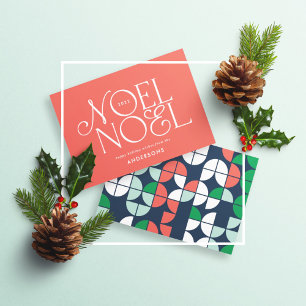Colourful bright Noel Christmas geometric script Holiday Card