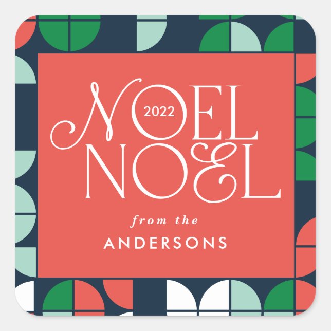 Colourful bright Noel Christmas geometric script Square Sticker (Front)