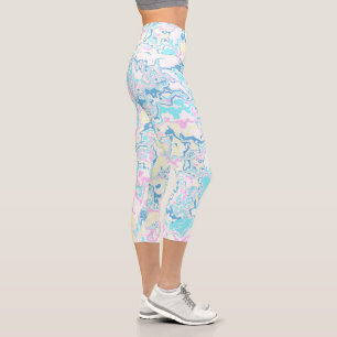 Colourful Bright Pastel Groovy Boho Abstract Marbl Capri Leggings