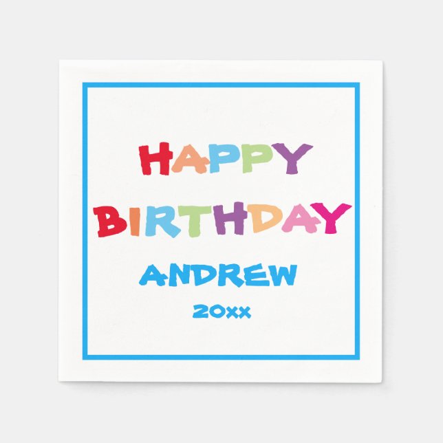 Colourful Bright Personalised Happy Birthday Paper Napkin (Front)