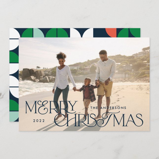 Colourful bright photo Christmas geometric script  Holiday Card (Front/Back)