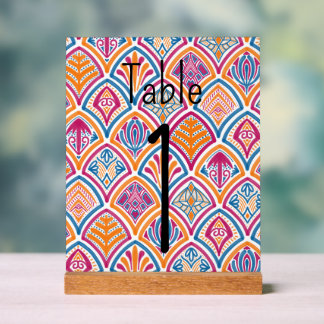 Colourful Bright Pink Blue Yellow Wedding Table Acrylic Sign