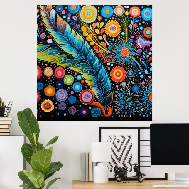 Colourful Bright Psychedelic BOHO Abstract Poster (Home Office)